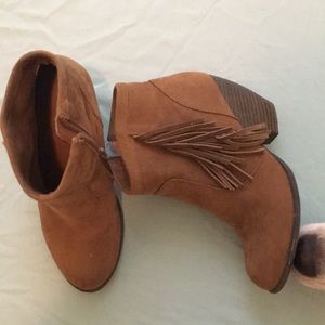 Tan Fringe Booties